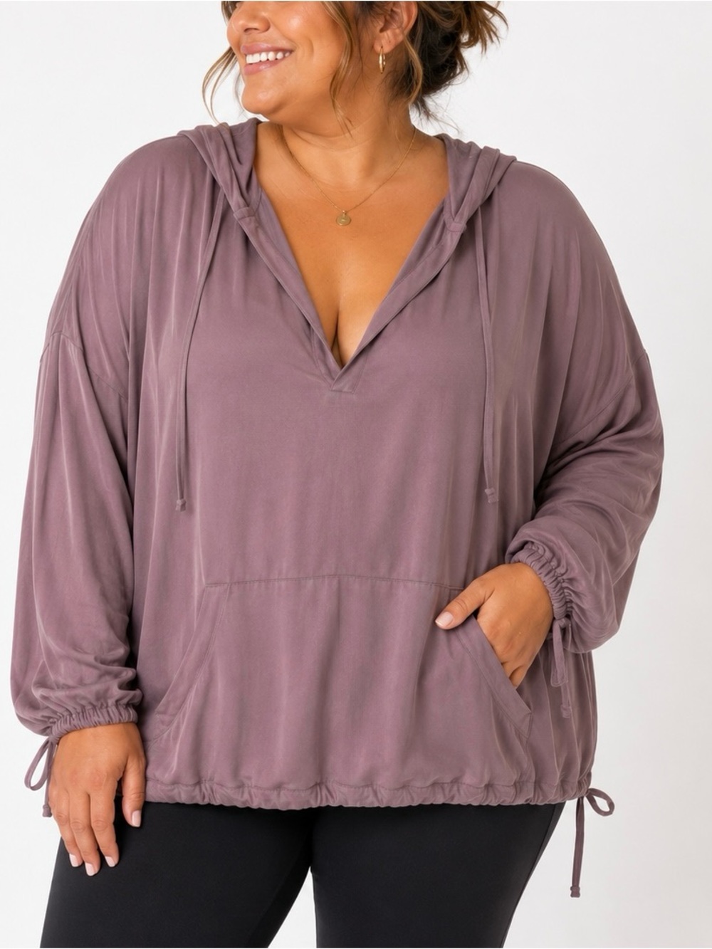 LYS 2X Mauve Sheer Hooded Pullover Blouse with Pocket